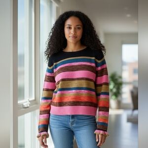 Anthropologie Colorful Striped Crew Neck Sweater